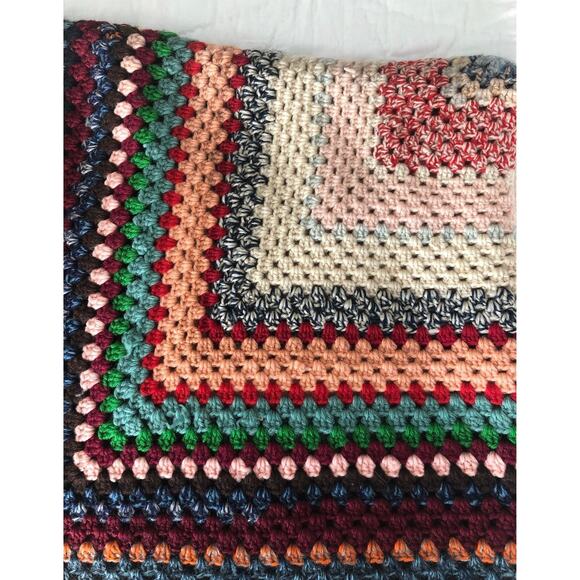 American Vintage Hand Crocheted blanket multi coloured 66"x66" - Picture 7 of 9
